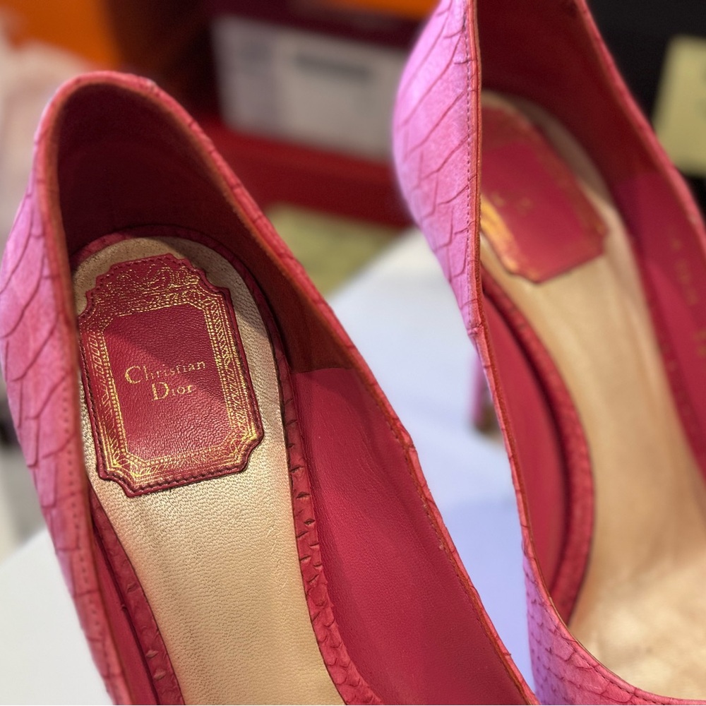 Christian Dior Leather Python Embossed Peep Toe P… - image 7